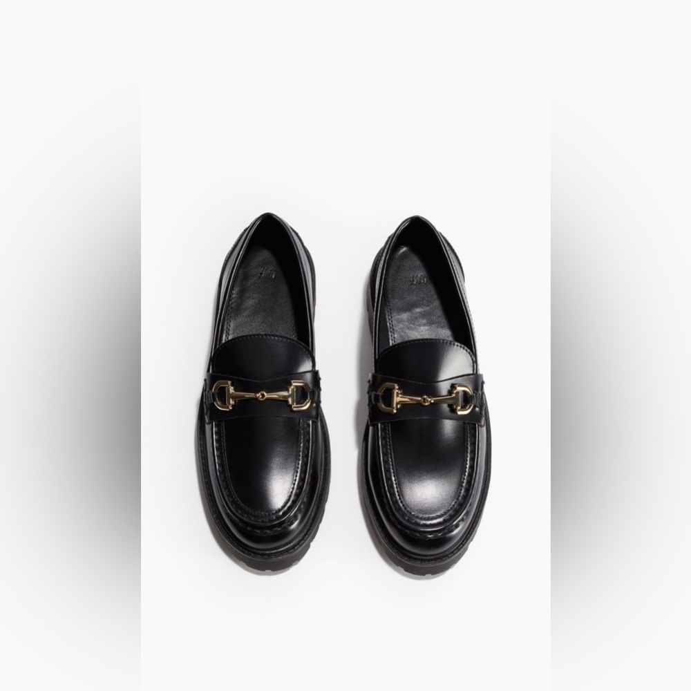 H&M Black Platform Bit Loafers with Gold Hardware